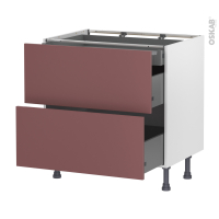Meuble de cuisine - Casserolier - TIA Rouge terracotta - 2 tiroirs 1 tiroir à l'anglaise - L80 x H70 x P58 cm