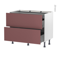 Meuble de cuisine - Casserolier - TIA Rouge terracotta - 2 tiroirs 1 tiroir à l'anglaise - L100 x H70 x P58 cm