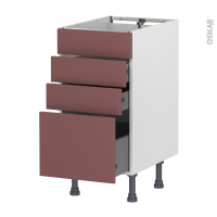 Meuble de cuisine - Casserolier - Faux tiroir haut - TIA Rouge terracotta - 3 tiroirs - L40 x H70 x P58 cm