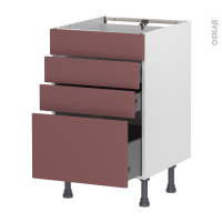Meuble de cuisine - Casserolier - Faux tiroir haut - TIA Rouge terracotta - 3 tiroirs - L50 x H70 x P58 cm