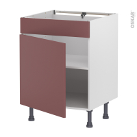 Meuble de cuisine - Bas - Faux tiroir haut - TIA Rouge terracotta - 1 porte - L60 x H70 x P58 cm