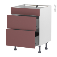 Meuble de cuisine - Casserolier - Faux tiroir haut - TIA Rouge terracotta - 2 tiroirs - L60 x H70 x P58 cm