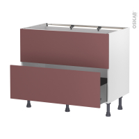 Meuble de cuisine - Casserolier - Faux tiroir haut - TIA Rouge terracotta - 1 tiroir - L100 x H70 x P58 cm