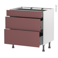 Meuble de cuisine - Casserolier - TIA Rouge terracotta - 3 tiroirs - L80 x H70 x P58 cm