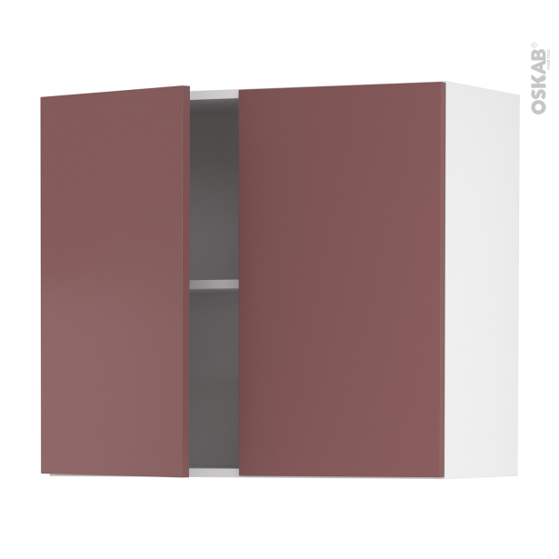 Meuble de cuisine Haut ouvrant <br />TIA Rouge terracotta, 2 portes, L80 x H70 x P37 cm 