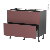 Meuble de cuisine gris - Casserolier - Faux tiroir haut - TIA Rouge terracotta - 1 tiroir - L100 x H70 x P58 cm