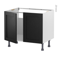 Meuble de cuisine - Sous évier - AVARA Frêne Noir - 2 portes - L80 x H57 x P58 cm