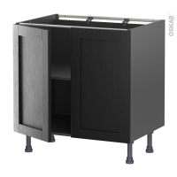 Meuble de cuisine gris - Bas - AVARA Frêne Noir - 2 portes - L80 x H70 x P58 cm