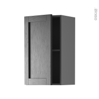 Meuble de cuisine gris - Haut ouvrant - AVARA Frêne Noir - 1 porte - L40 x H70 x P37 cm