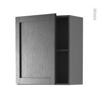 Meuble de cuisine gris - Haut ouvrant - AVARA Frêne Noir - 1 porte - L60 x H70 x P37 cm