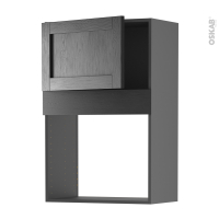 Meuble de cuisine gris - Haut MO encastrable niche 38 - AVARA Frêne Noir - 1 porte - L60 x H92 x P37 cm