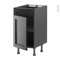 Meuble de cuisine gris - Bas - Faux tiroir haut - AVARA Frêne Noir - 1 porte  - L40 x H70 x P58 cm