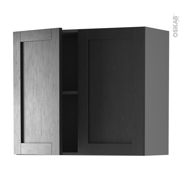 Meuble de cuisine gris Haut ouvrant <br />AVARA Frêne Noir, 2 portes, L80 x H70 x P37 cm 