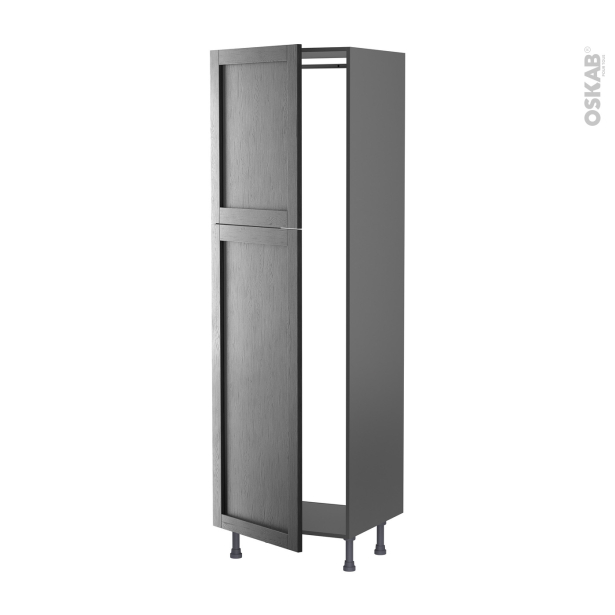 Colonne de cuisine N°2721 gris Armoire frigo encastrable <br />AVARA Frêne Noir, 2 portes, L60 x H195 x P58 cm 