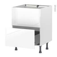 Meuble de cuisine - Sous évier - Faux tiroir haut - BORA Blanc - 1 tiroir - L60 x H70 x P58 cm