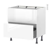Meuble de cuisine - Sous évier - Faux tiroir haut - BORA Blanc - 1 tiroir - L80 x H70 x P58 cm