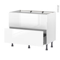 Meuble de cuisine - Sous évier - Faux tiroir haut - BORA Blanc - 1 tiroir - L100 x H70 x P58 cm
