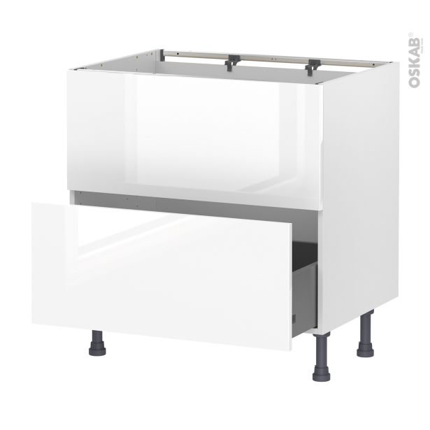 Meuble de cuisine Sous évier <br />Faux tiroir haut, BORA Blanc, 1 tiroir, L80 x H70 x P58 cm 
