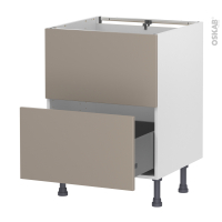 Meuble de cuisine - Sous évier - Faux tiroir haut - GINKO Taupe - 1 tiroir - L60 x H70 x P58 cm