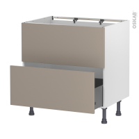 Meuble de cuisine - Sous évier - Faux tiroir haut - GINKO Taupe - 1 tiroir - L80 x H70 x P58 cm