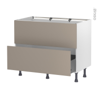Meuble de cuisine - Sous évier - Faux tiroir haut - GINKO Taupe - 1 tiroir - L100 x H70 x P58 cm
