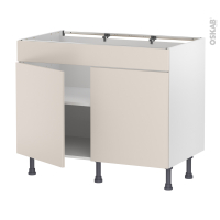 Meuble de cuisine - Bas - Faux tiroir haut - HELIA Beige - 2 portes - L100 x H70 x P58 cm