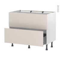 Meuble de cuisine - Casserolier - Faux tiroir haut - HELIA Beige - 1 tiroir - L100 x H70 x P58 cm