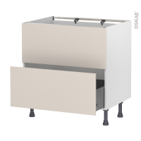Meuble de cuisine - Sous évier - Faux tiroir haut - HELIA Beige - 1 tiroir - L80 x H70 x P58 cm