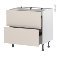 Meuble de cuisine - Casserolier - HELIA Beige - 2 tiroirs - L80 x H70 x P58 cm