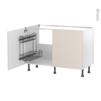 Meuble de cuisine - Sous évier - HELIA Beige - 2 portes lessiviel - L120 x H70 x P58 cm