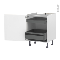 Meuble de cuisine - Bas - HELIA Beige - 2 tiroirs à l'anglaise - L60 x H70 x P58 cm