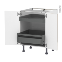 Meuble de cuisine - Bas - HELIA Beige - 2 portes 2 tiroirs à l'anglaise - L60 x H70 x P58 cm