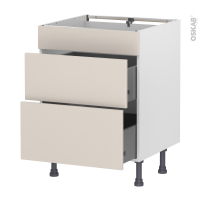 Meuble de cuisine - Casserolier - Faux tiroir haut - HELIA Beige - 2 tiroirs - L60 x H70 x P58 cm