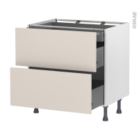 Meuble de cuisine - Casserolier - HELIA Beige - 2 tiroirs 1 tiroir à l'anglaise - L80 x H70 x P58 cm