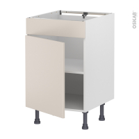 Meuble de cuisine - Bas - Faux tiroir haut - HELIA Beige - 1 porte  - L50 x H70 x P58 cm