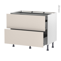 Meuble de cuisine - Casserolier - HELIA Beige - 2 tiroirs 1 tiroir à l'anglaise - L100 x H70 x P58 cm