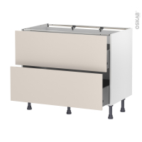 Meuble de cuisine - Casserolier - HELIA Beige - 2 tiroirs - L100 x H70 x P58 cm