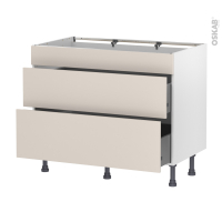 Meuble de cuisine - Casserolier - Faux tiroir haut - HELIA Beige - 2 tiroirs - L100 x H70 x P58 cm