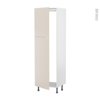 Colonne de cuisine N°2721 - Armoire frigo encastrable - HELIA Beige - 2 portes - L60 x H195 x P58 cm