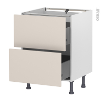 Meuble de cuisine - Casserolier - HELIA Beige - 2 tiroirs - L60 x H70 x P58 cm