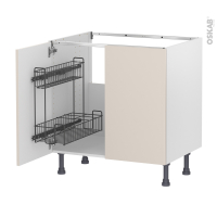 Meuble de cuisine - Sous évier - HELIA Beige - 2 portes lessiviel - L80 x H70 x P58 cm