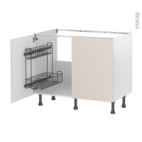 Meuble de cuisine - Sous évier - HELIA Beige - 2 portes lessiviel - L100 x H70 x P58 cm