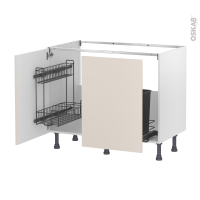Meuble de cuisine - Sous évier - HELIA Beige - 2 portes lessiviel-poubelle coulissante  - L100 x H70 x P58 cm
