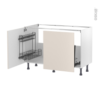 Meuble de cuisine - Sous évier - HELIA Beige - 2 portes lessiviel-poubelle coulissante  - L120 x H70 x P58 cm