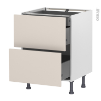 Meuble de cuisine - Casserolier - HELIA Beige - 2 tiroirs 1 tiroir à l'anglaise - L60 x H70 x P58 cm