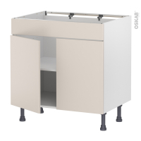 Meuble de cuisine - Bas - Faux tiroir haut - HELIA Beige - 2 portes - L80 x H70 x P58 cm