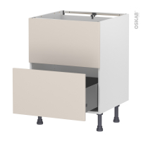 Meuble de cuisine - Sous évier - Faux tiroir haut - HELIA Beige - 1 tiroir - L60 x H70 x P58 cm