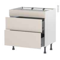 Meuble de cuisine - Casserolier - Faux tiroir haut - HELIA Beige - 2 tiroirs - L80 x H70 x P58 cm