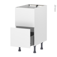 Meuble de cuisine - Sous évier - Faux tiroir haut - HELIA Blanc - 1 tiroir - L40 x H70 x P58 cm