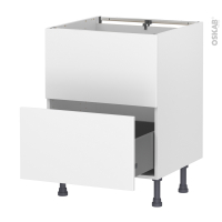 Meuble de cuisine - Sous évier - Faux tiroir haut - HELIA Blanc - 1 tiroir - L60 x H70 x P58 cm
